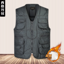 Middle-aged and elderly vest men autumn and winter outdoor thickening horse clamp shoulder loose increase code dad down cotton vest