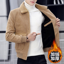 Hong Kong mens woolen jacket autumn and winter 2020 new corduroy jacket lamb wool plus velvet thickened clothes trend