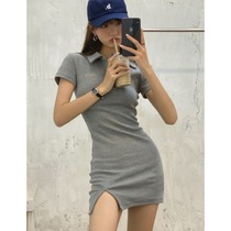 Meta Gas Pure Desire Skirt Children 2021 Summer polo collar Pack Hip Skirt slim fit slim short open fork dress