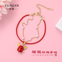 Hot selling squirrels year daj ethnic wind chic hand rat bracelet woman individuality this year red rope pearl transfer hand decoration