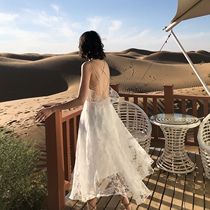 2020 new sexy dew-back harnesses in long style dress white beach dresses seaside seaside island Thailand