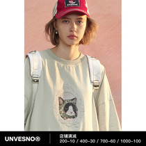 Unvesno (UN) cat self-portrait classical photo frame original retro round neck loose short-sleeved T-shirt casual