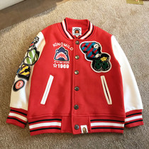 Japan BAPE childrens clothing Lianhood baseball clothes male and female child coral suede jackets CUHK Stuffed Jacket Tide