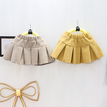Baby skirt Korean childrens clothing 2021 autumn and winter New Girls plus velvet wool short skirt skirt pleated skirt umbrella skirt