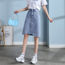 The strength of the Joker irregular high waist thin a-shaped long denim skirt