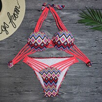 Strap multi-rope hollow sexy high-fork thong split triangle gathered three-point steel drag bikini female swimsuit