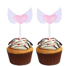 Pink love cake decoration Angel Wings cake card birthday wedding dessert table insert single pack