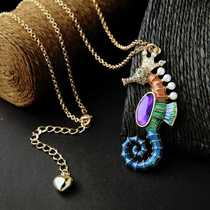 Seahorse Sweater Chain Enamel Colored Seahorse Pendant Marine Life Diver Gift Necklace Sweater Chain