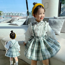 Girl Lian Dress Spring Autumn 2022 New Children JK Green Plaid Braces Princess Dresses Baby Spring Dress Dress
