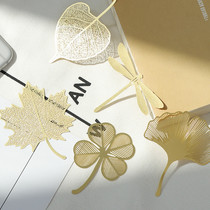 Metal hollow leaf vein bookmark Simple exquisite creative ginkgo leaf clover brass gift Student gift