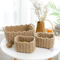 New cotton rope woven storage basket basket basket basket coarse cotton rope desktop key remote control cosmetics washable glove box