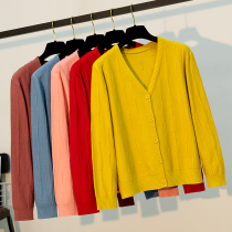 Knitted cardigan womens loose long-sleeved shawl with foreign twist covering belly solid color soft waxy early spring and autumn sweater coat