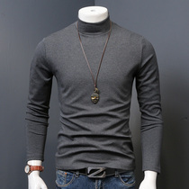 Autumn and winter mid-high collar bottoming shirt mens long-sleeved t-shirt solid color autumn clothes thickened with warm mens tops