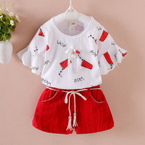 Girls  summer clothes Western style sports suit Korean version of the tide childrens clothing 1-2-3-4 years old 5 tide children short-sleeved casual two-piece suit