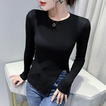 Europe station 2021 autumn and winter new fashion irregular open fork T-shirt woman long sleeve uphols-up blouse undershirt