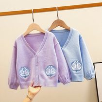 Girls foreign style knitted cardigan 2021 spring and autumn sweater coat female baby small fragrant style coat Xia Han Fan Xiaotong