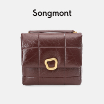 Songmonts large chocolate bag collection designers new front-layer cowhide one-shoulder chain small square bag
