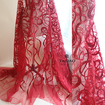 Shiny fish scale fabric embroidered sequined red lace dress clothing fabric M33 wedding dress material fabric