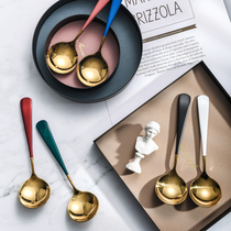 Sakura on Huazha 304 stainless steel spoon household round head small spoon long handle eating spoon cute spoon fruit spoon