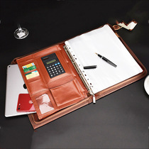 Business a4 leather multi-function folder zipper bag now portable file bag manager with computer