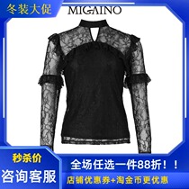 Manyanu foreign style black shirt 2019 Autumn New elegant temperament hollow lace shirt MJ32AC010