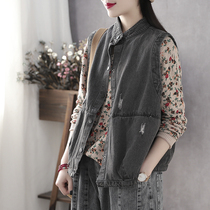 Han Suoyi retro art spring and autumn new cowboy waistcoat women's short coat casual loose outer vest