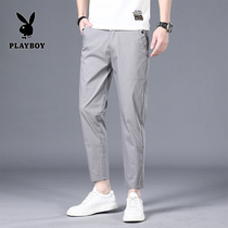  Playboy summer new ice silk casual pants mens business simple Korean version of the trend of high-end stretch mens trousers