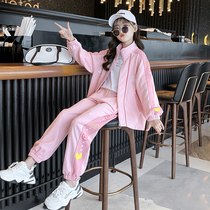 Girl Spring Clothing Suit 2022 New Children Ocean Gas Spring Autumn Girl Trendy Korean Version Sports Spring Big Child Bottling