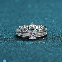 S925 sterling silver crown dual-use ring for women imported from the United States D color 50 points Klamosan stone ring to send a gift to his girlfriend