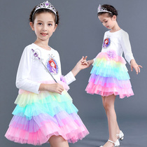 Frozen Aisha princess dress girls autumn long sleeve childrens dress rainbow gauze dress birthday dress dress