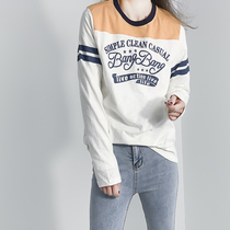 Two Fly Korean Smells Natural taste Bamboo Festival Cotton Printed Splicing Retro Long Sleeve T-Shirt Woman