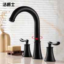 European-style black three-hole basin faucet Rotatable split hot and cold washbasin All-copper faucet double handle