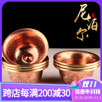 Water supply cup Nepalese pure copper Buddha front water supply bowl household tantric flat foot water purification holy water cup caliber 10cm set