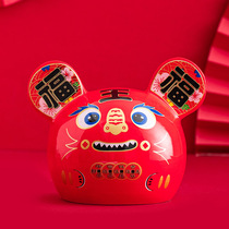 Tiger Year China Wind Cartoon Ceramics Deposit Money Pot Savings Jars Property Cat Office Internal Swing Piece Opening Children Gift