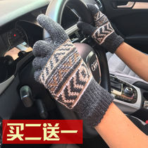 Gloves men winter thickened warm Mens finger five finger gloves womens wool cycling gloves autumn and winter cold