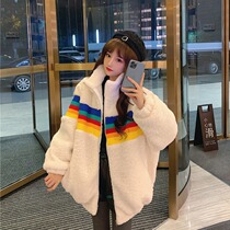 Vanya Rainbow Lamb Coat Woman Winter Han Edition Fashion Bench Short Clothing Clothes