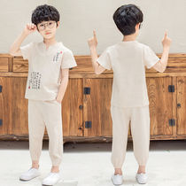 Boy Hanfu suit CUHK Tong Summer less Masters clothes Childrens ancient clothing Bo Damp Cotton Hemp Boy China Wind Tangi