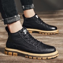 Mens shoes 2021 Fall new shoes Mens Inn Wind Leisure leather shoes High Help Trend 100 lap Overalls Martin boots