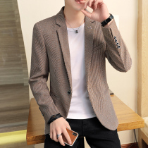Spring mens casual new suit jacket Korean slim suit handsome trend plaid single coat mens clothing
