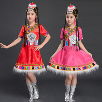 Young minority play out to serve childrens table Tibetan dance dress Water sleeves Short summer 61 Stage festival Mongolian girl