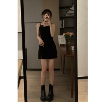 ms sweet end end autumn and winter design sense black inner suspender dress dating tube top slit bottoming little black dress