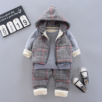 Boys winter clothes boys plus velvet padded suit New Baby children warm three-piece Children winter clothes tide