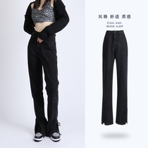 Black split jeans women 2021 summer new high waist slim loose mop wide leg micro flared pants