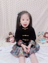 Zhihuzhi also original 20 spring and summer childrens cheongsam black velvet 2 sets