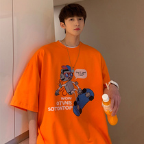 Orange Boy Short Sleeve Female Design Sensation Little Crowdsize American Hiphop Fried Street T-Shirt High Street Ins Tide Card