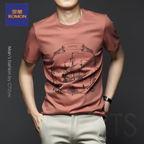 Romon summer mens round neck short-sleeved T-shirt mercerized cotton half-sleeved ice silk tide brand 2021 new loose and wild tide