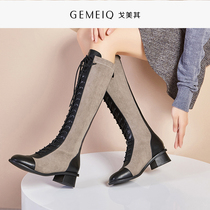 Gomeiqi 2019 winter new strap high barrel knight boots womens British style medium heel thick heel casual fashion shoes