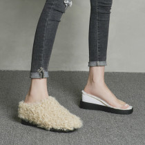 Sweater shoes female winter slippers outside wearing a foot pedal Baotou drag thick bottom inner heightening womens shoes 8cm fur integrated suede