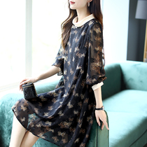 Baoshi Li embroidery stitching fashion age age chiffon dress female New 2021 long sleeve skirt autumn