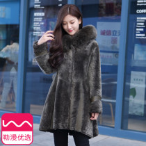 Sheep-cut velvet leather hair one 2021 Winter New coat women long trench coat Merino fur lamb coat